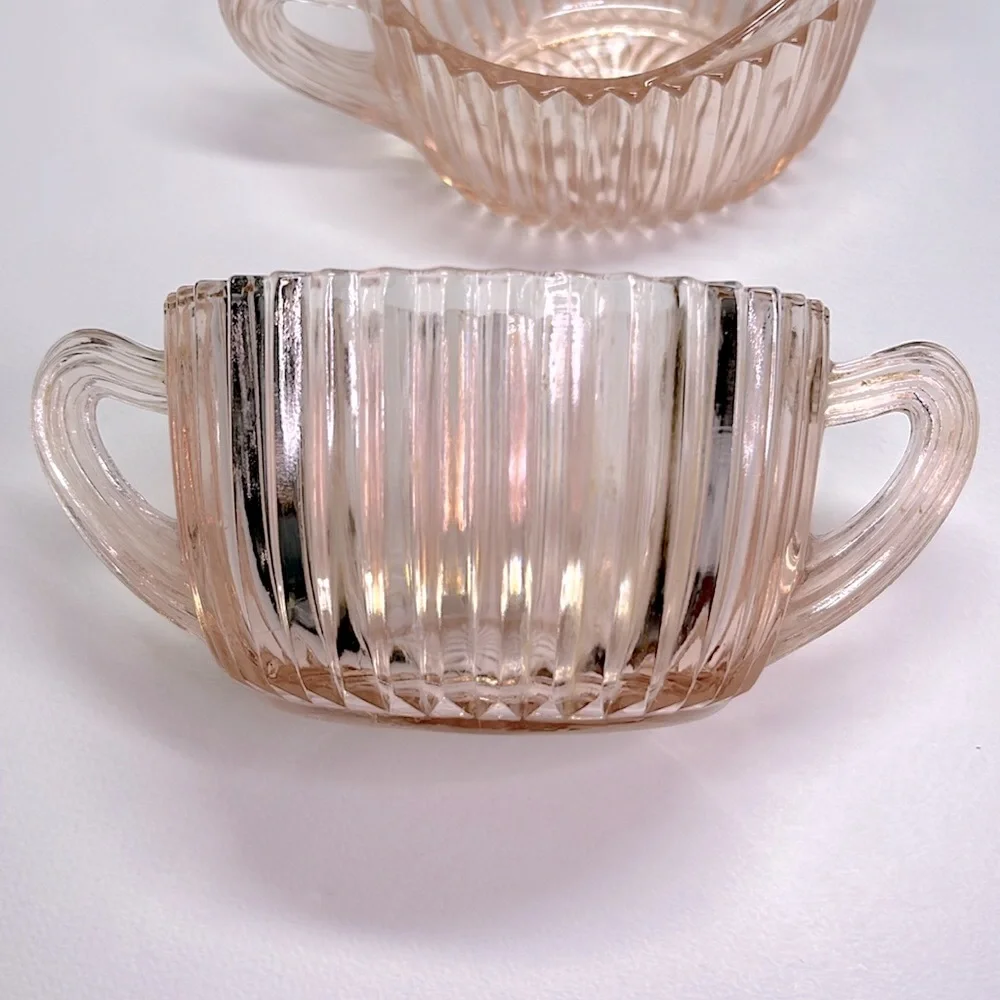 Vintage Queen Mary Pink Depression Glass Creamer & Sugar Set – 1930s